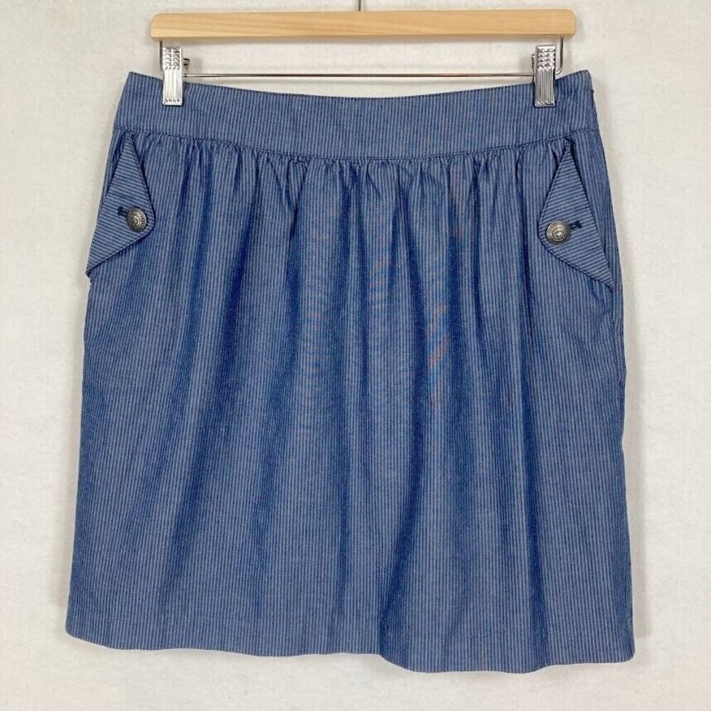 Brooks Brothers Cotton Striped Mini Skirt Chambray Nautical Boho Preppy 8